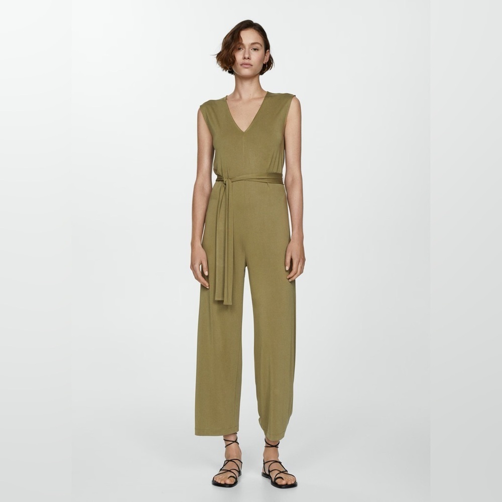 Mango Green bow long Jumpsuit NWT